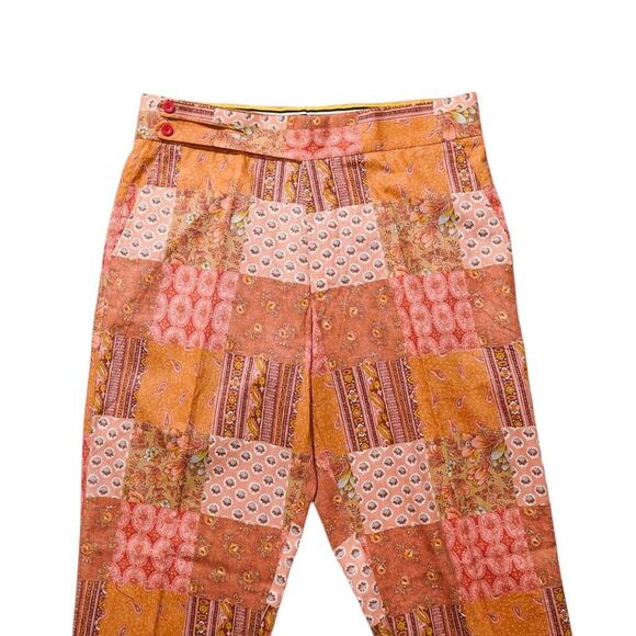 Mens 36 Gurkha Pants Orange Patchwork Floral Flat Front Straight Fit Trousers - Picture 5 of 8